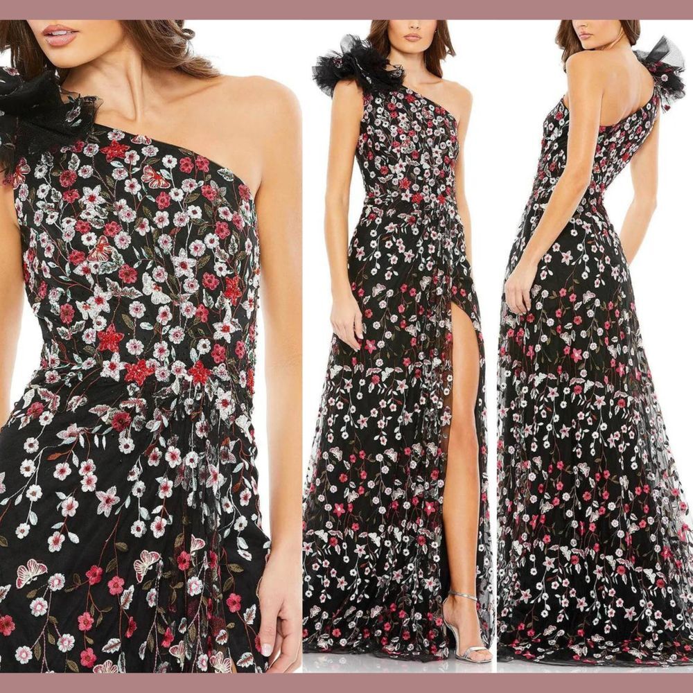 NWT Mac Duggal [ 10 ] Floral Embellished Ruffled One Shoulder A Line‎ Gown G1925